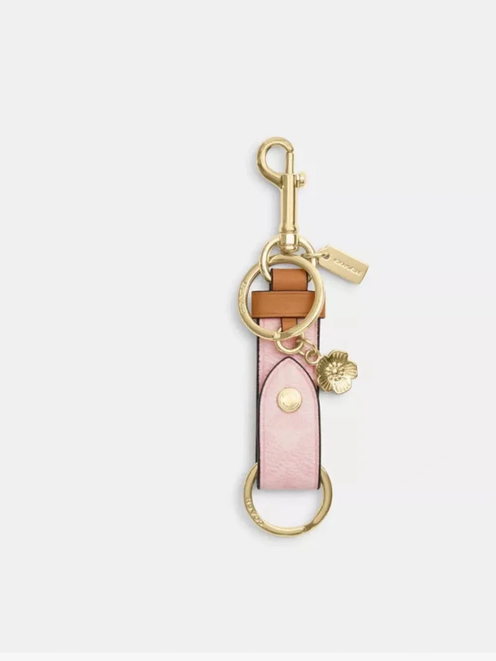 Coach  powder Pink and Tan Leather Keychain with Gold Hardware